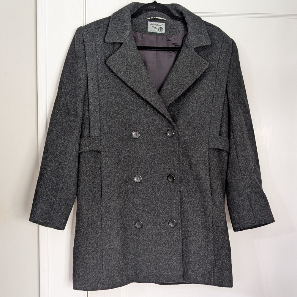 Vintage International Scene Wool Coat Made in Yugoslavia Double Breasted 7/8